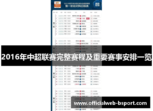 2016年中超联赛完整赛程及重要赛事安排一览